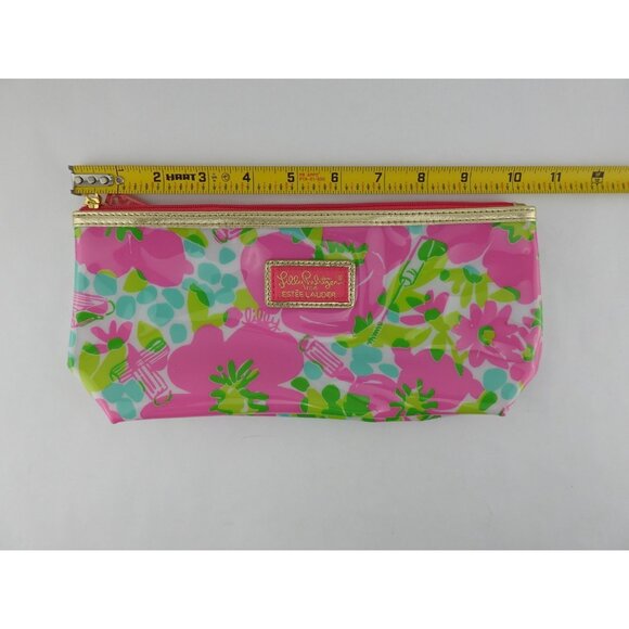 Lilly Pulitzer Estee Lauder Pink Green Floral Plastic Cosmetic Makeup Bag Pouch - Picture 3 of 4